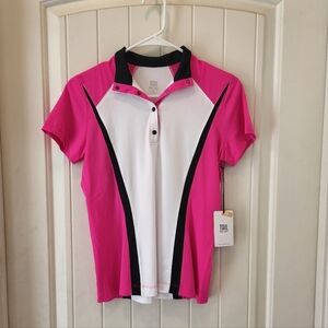Tail White Label Golf Shirt, NWT; Fushia Pink & White with black trim, Size XS